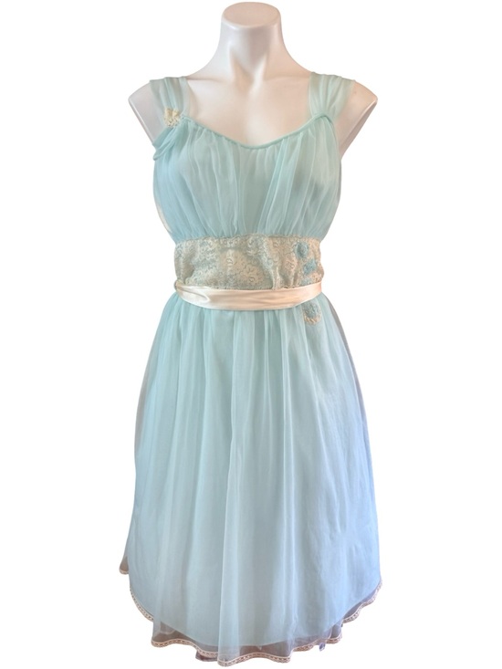 Miss Elaine Other - Miss Elaine Vintage Mint Blue Chiffon Lace Nightgown Medium 1960s Babydoll